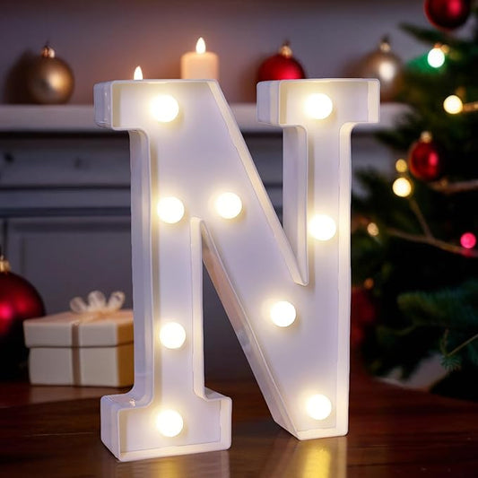 LED Light Up Marquee Letters, Battery Powered Decorative LED Letter Lights, Alphabet Light Up Letters for Wedding Birthday Party,Holiday Lamp or Home Bar Decoration (Letter N)