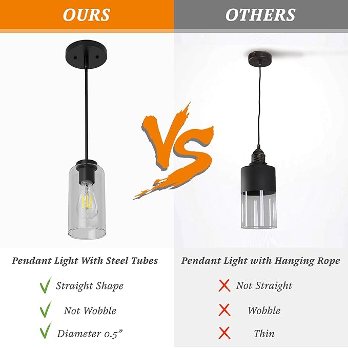Zevluck 2-Pack Pendant Light, Matte Black Pendant Lighting with 5 Adjustable Tubes, Hanging Light Fixtures with Clear Glass Shade, Tiltable Pendant Lighting for Kitchen Island, Dining Room