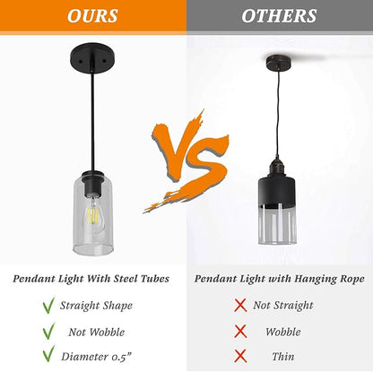 Zevluck Pendant Light Fixtures, Matte Black Pendant Lighting with 5 Adjustable Tubes, Hanging Light Fixtures with Clear Glass Shade, Tiltable Pendant Lighting for Kitchen Island, Dining Room, Bathroom