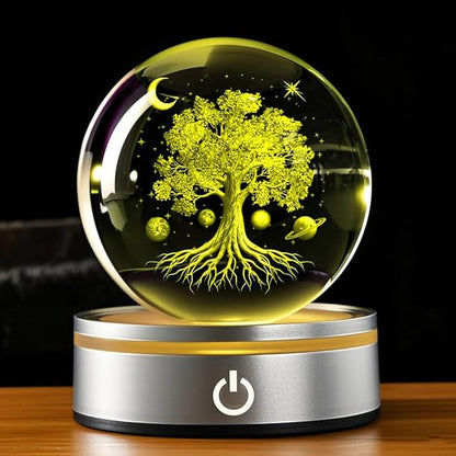 Tree of Life Gifts with Wooden Led Base, 3D Crystal Ball Tree of Life Figurine Night Light Lamp Gifts for Women Wife Girlfriend Couple Her Gift,Graduation Day