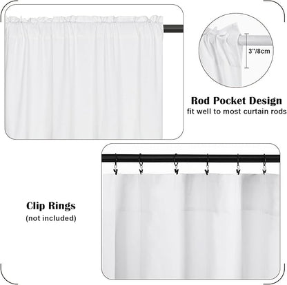 FRAMICS Farmhouse Cotton Linen Curtains for Living Room, Boho Button Curtains 63 inch Length, Rustic Country Linen Window Curtains for Bedroom, Rod Pocket Drapes, 52 x 63 Inch, White and Linen