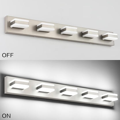 SOLFART 5 Light Bathroom Vanity Light Brushed Nickel Bathroom Vanity Light Fixtures Over Mirror Led Lights for Restroom Nickel