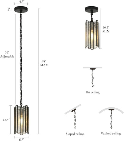 KSANA Black Pendant Lights Kitchen Island, Kitchen Pendant Lighting Over Island with Colored Glass Shade, Modern Hanging Light Fixtures for Dining Table, Bedside, Tableside, Hallway, 4.5''D x 8.5''H