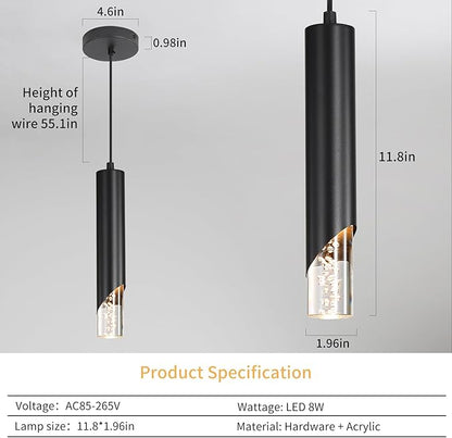 3 Pack Minimalist Kitchen Island Pendant Lights, Black Modern Linear Hanging Light Fixture, Bubble Acrylic, Adjustable 2700K/4500K/6500K, LED Ceiling Lamp for Dining Room, Bedside, Bathroom, Bar