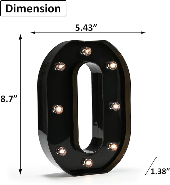OYCBUZO Light Up Black Alphabet Marquee Letters Sign LED Marquee Number Lights Sign for Night Light Home Bar Christmas Lamp Birthday Party Wedding Decoration O