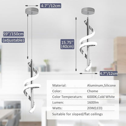 CANEOE Modern Pendant Light Kitchen Island Lighting 6000K Chrome LED Pendant Light Fixtures Over Island Adjustable Height Pendant Lighting for Kitchen Island Dining Room Bedroom Pendant Lamp,1 Pack