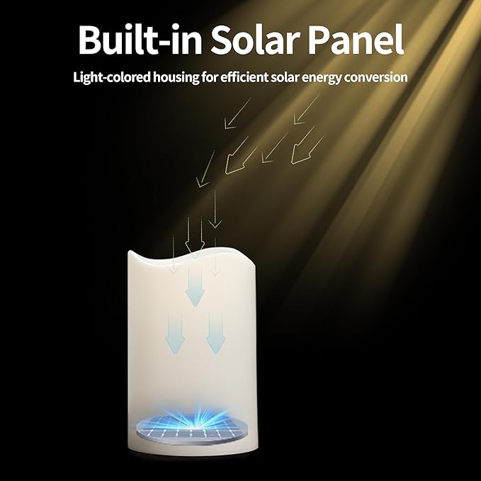 Solar Candles Outdoor Waterproof, 3" x 6" Ivory White Flameless Candles, Dusk to Dawn Light Sensor, LED Rechargeable Pillar Solar Candles for Outdoor Lanterns, Patio Decor, Set of 2