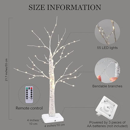 Fovths Valentine's Day Tree Decoration with LED Lights 21.7 Inch Tabletop Birch Tree with Timer Battery USB Powered with Valentine's Day Heart Ornaments for Home Valentine Wedding Decor