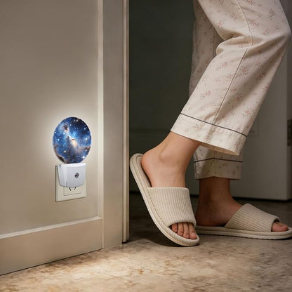 Space Nebula Stars Night Light Plug Into Wall Auto Led Sleep Round Lamp for Living Room Hallway Stairs