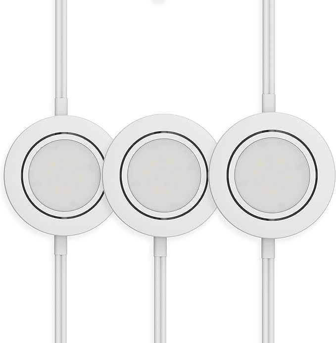 Getinlight LED Puck Lights 3-Pack, 2.75" Metal Housing, Wall-Dimmer Compatible, 2700K Warm White, White Finish, Plug-in or Hardwired, ETL Listed, IN-0107-3