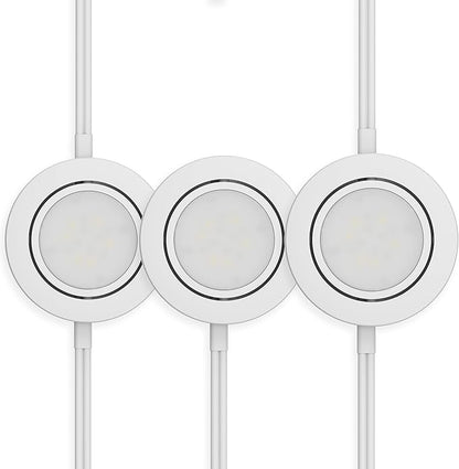 Getinlight LED Puck Lights 3-Pack, 2.75" Metal Housing, Wall-Dimmer Compatible, 2700K Warm White, White Finish, Plug-in or Hardwired, ETL Listed, IN-0107-3