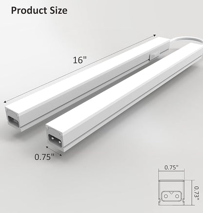 Leetdud Under Cabinet Lighting Plug in, 16 Inch 2 Pcs, Linkable AC120V 3CCT 3000K/4000K/5000K Ultra Slim, LED Under Cabinet Lights for Counter Light, Kitchen, Shelf, Sink, Workshop, Desk, White