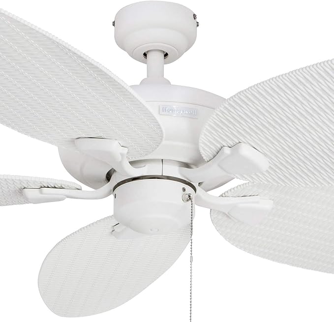 Honeywell Ceiling Fans Duval 52 Inch Ceiling Fan, Quick 2 Hang Indoor/Outdoor Ceiling Fan with Pull Chain, Dual Mount 5 Blade Tropical Design, ETL Damp Rated, White (50206-01)
