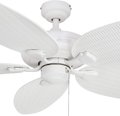 Honeywell Ceiling Fans Duval 52 Inch Ceiling Fan, Quick 2 Hang Indoor/Outdoor Ceiling Fan with Pull Chain, Dual Mount 5 Blade Tropical Design, ETL Damp Rated, White (50206-01)