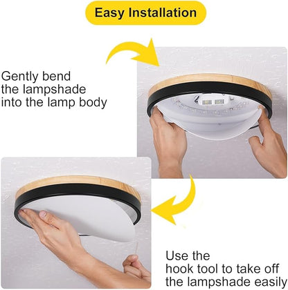 Modern Dimmable Wood Ceiling Light, Black Round LED Flush Mount Ceiling Lighting Fixtures, Minimalist Ceiling Lamp for Kitchen Bedroom Laundry Room Living Room Entryway Hallway&11.81 in