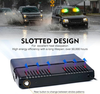 Xprite 2×11 inch High Intensity Amber Green 32 LED Emergency Strobe Dash Lights, Interior Windshield Flashing Light w/Suction Cups for Postal Law Enforcement Volunteer POV Vehicles Trucks