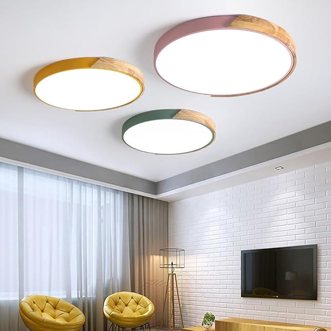 LED Modern Wood Recessed Ceiling Lights, 24 Inch - 54W Dimmable 3000K-6000K Living Room Bedroom Flush Mount Ceiling Lamp