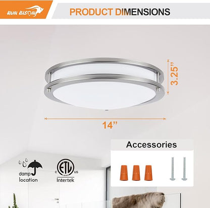 14IN Double Ring LED Ceiling Light Fixture, 21W, 1600LM, with 5CCT 2700K-5000K Adjustable, Dimmable Flush Mount Light Fixture for Hallway, Bedroom, Kitchen, ETL Listed - 4PK