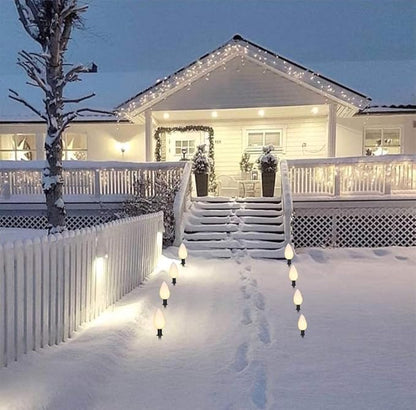 Abeja C9 Christmas Pathway String Lights, 14Ft LED Pinecone Pathway Stakes with 8 Pine Cone Lights, Christmas Lights Outdoor Yard Decorations for Walkway & Driveway Use-2 Sets
