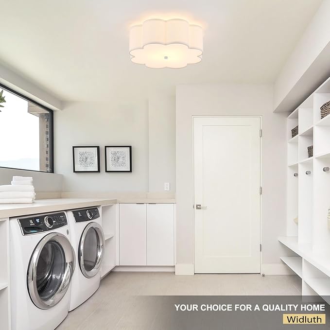 Modern Drum Semi Flush Mount Ceiling Light 3-Lights Modern 17.71" White Drum Ceiling Lighting Fixture Vintage Modern Linen Ceiling Lamp for Kitchen, Basement, Bedroom, Laundry Room