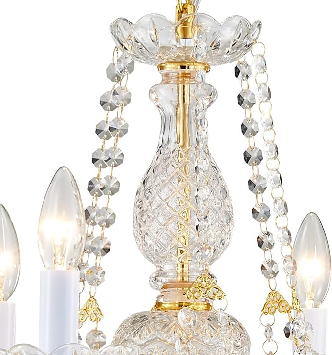 AGV LIGHTING CH003 K9 Crystal Chandeliers, French Classic Style Light Fixture, 6-Lights, D22 x H20, Adjustable Chains 59", Shinny Gold Finish Frame