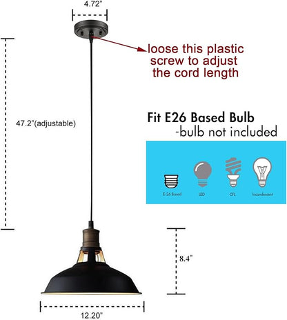 CLAXY Industrial Pendant Light Black Hanging Pendant Light Fixture Barn Shade for Kitchen Bar Restaurant Cafe, 3 Pack