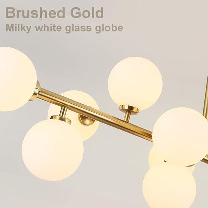 Mid Century Modern Chandelier 55in Linear Chandeliers 16-Light Brass Gold Pendant Lighting Fixture for Dining Room, Kitchen Island