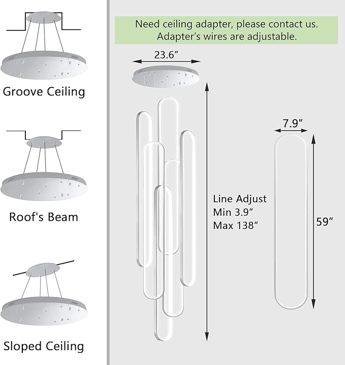 Modern Large Chandelier for Foyer 6 Rings LED Dimmable Silver Chandeliers High Ceiling Chandelier for Staircase Living Room Villa Sliver