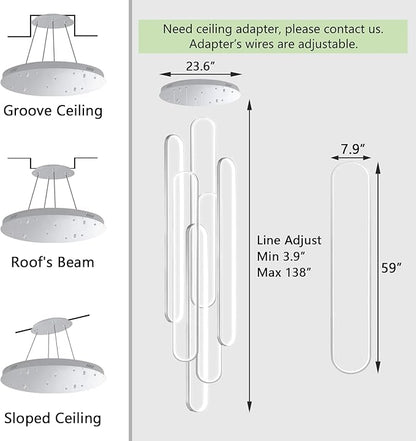 Modern Large Chandelier for Foyer 6 Rings LED Dimmable Silver Chandeliers High Ceiling Chandelier for Staircase Living Room Villa Sliver
