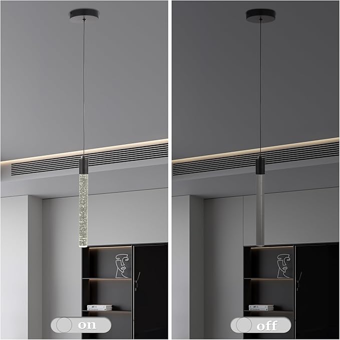3 Pack Black Bubble Crystal Pendant Lights for Kitchen Island, Modern Mini Chandelier Set with Integrated LED, Adjustable Hanging Crystal Rod Pendant Lighting for Dining Room Bar