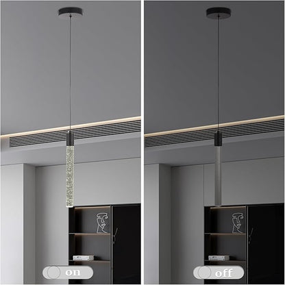 Black Bubble Crystal Pendant Light, 1-Light Modern Mini Chandelier with Integrated LED, Adjustable Hanging Crystal Rod Chandelier for Kitchen Island Dining Room Foyer