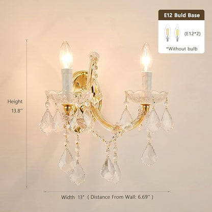 Crystal Wall Lights, Modern Sconce - Brilliant 2 Lights Maria Theresa Wall Lamp Light Fixtures, Gold Wall Mounted Lamp for Bedroom, Living Room, Bedside, Corridor