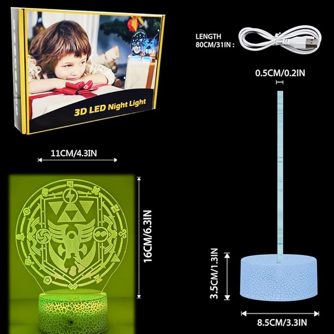 3D Illusion Night Light - Fantasy Kingdom Winged Crest LED Desk Lamp with Remote, 16 Colors, Gaming Accessories, Bedroom Decor, Birthday Gift for Boys Teens Kids
