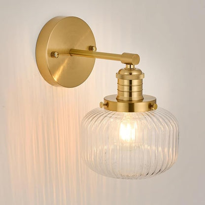 Hard Wired Vintage Wall Sconce with Clear Ribbed Glass Shade,Indoor 1-Light Wall Mounted Lamp for Bedroom Living Room Bathroom Hallway