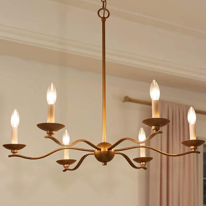 KSANA Dining Room Chandelier, 6-Light Farmhouse Gold Chandelier, Modern Hanging Light Fixture, 30’’ W x 25.5’’ H
