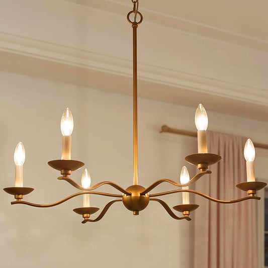 KSANA Dining Room Chandelier, 6-Light Farmhouse Gold Chandelier, Modern Hanging Light Fixture, 30’’ W x 25.5’’ H