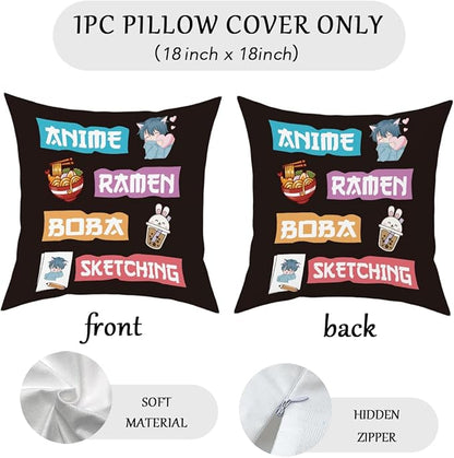 Anime Decor, Just a Girl Who Loves Ramen Boba Sketching Room Decorative Throw Pillow Covers, Anime Lovers for Home Living Room Girl Women Bedroom Decoration Gifts