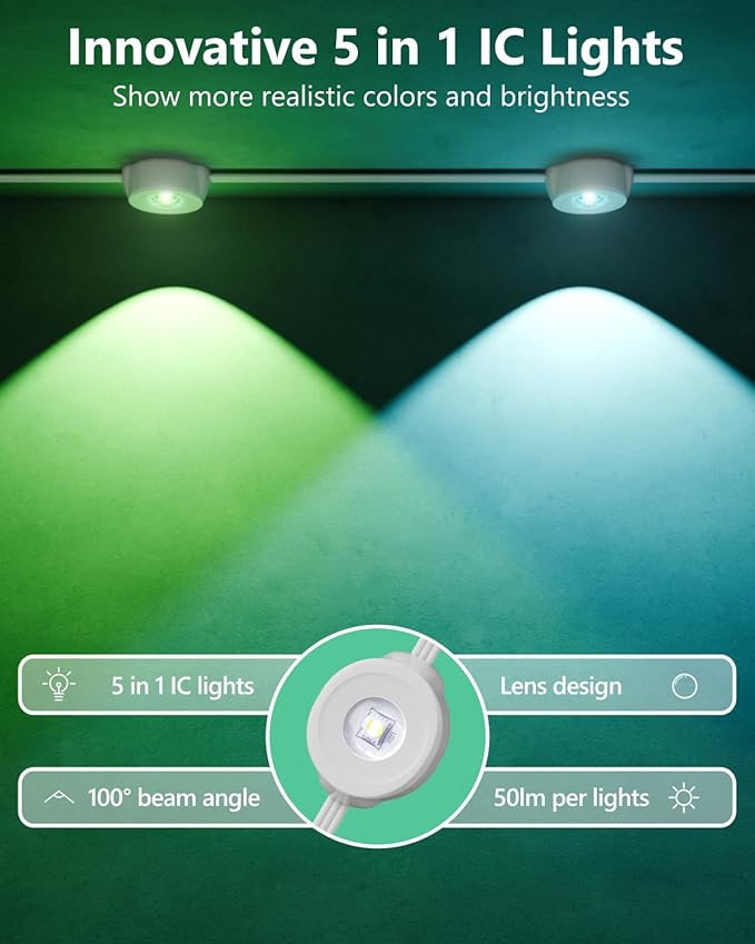 CINOTON Permanent Outdoor Lights Pro 100ft, Smart RGBCW Eaves Lights with 60 LEDs, IP67 Waterproof, 111 Scene Modes for Daily and Festival, Halloween Christmas Holiday Decor, APP/Voice/Remote Control