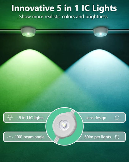 CINOTON Permanent Outdoor Lights Pro 100ft, Smart RGBCW Eaves Lights with 60 LEDs, IP67 Waterproof, 111 Scene Modes for Daily and Festival, Halloween Christmas Holiday Decor, APP/Voice/Remote Control