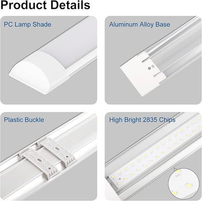 8 Packs 2FT LED Batten, Ultra-Thin Ceiling Surface Mounted Fixture, 20W, Day Light 4000K, IP20, for Garage, Shop, Hallway, Office, Market, Ver.2