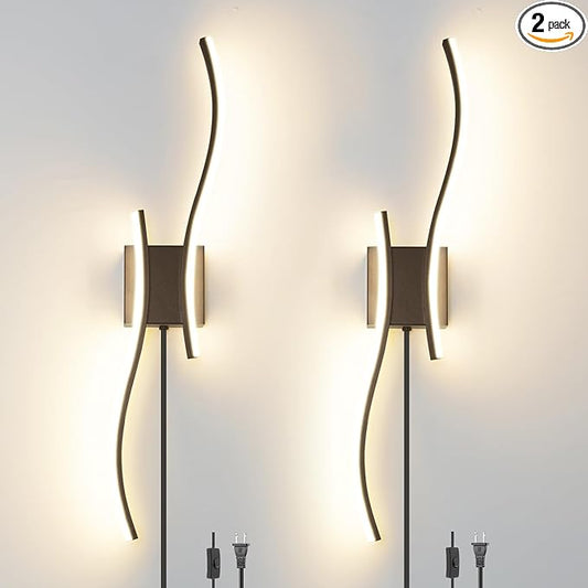 Daunton Modern Plug in Wall Sconce Set of 2, Black Dimmable LED Wall Light with Remote Control, 3CCT Adjustable & Memory Function, Timer, Plug in Cord Wall Lamp for TV Wall Living Room Hallway Bedroom