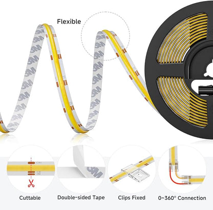 BTF-LIGHTING FCOB COB LED Strip CCT 3000K-6000K Tunable White IP65,UL Listed DC24V 9.8FT CRI 90+ Dimmable LED Tape Lights,640LEDs/m Dotless for Bedroom Kitchen Indoor Decor(No Adapter or Controller)