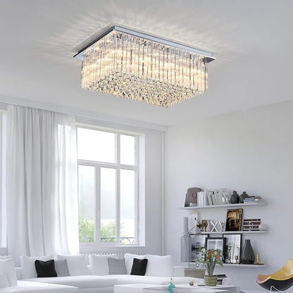 Saint Mossi 12-Lights Modern Chandelier Lamp K9 Crystal Chandelier Light Fixture,Modern Flush Mount Ceiling Light Fixture Raindrop Chandelier for Bedroom,Dining Room,Livingroom,L32 x W22 x H10