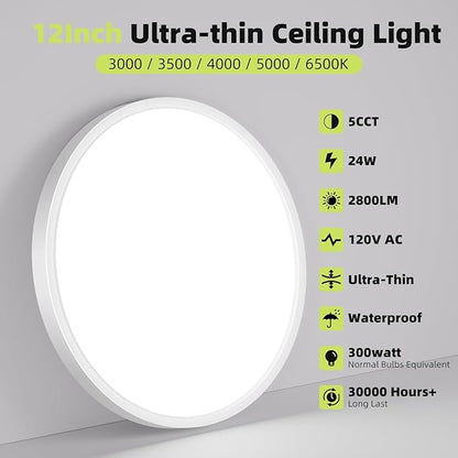 hepside 8Pack 12Inch LED Flush Mount Ceiling Light Fixture 5CCT 24W 2800LM Closet Light Fixture,Small Round Slim Surface Ceiling Lamp for Hallway,Bathroom,Bedroom,Kitchen,Interior