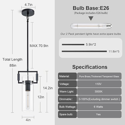 Mondern Black Kitchen Island Pendant Lights,12'' Glass Island Pendant Light,Farmhouses Knurled Pendant Light, for Kitchen,Dining Room,Bathroom,Bulb Included