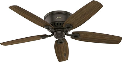 Hunter 52 inch Indoor Ceiling Fan with LED Lights - Bronze Ceiling Fan with Pull Chain, For Bedroom, Living Room, or Kitchen, Low Profile Flush Mount, No Remote, 5 Blades - Builder 53327, New Bronze