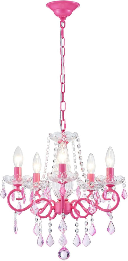 Small Crystal Chandelier, Modern Pink Chandeliers for Dining Room Light Fixture, Mini Crystal Pendant Light Bedroom for Ceiling Light Fixture for Living Room Entryway Kitchen Island Hallway