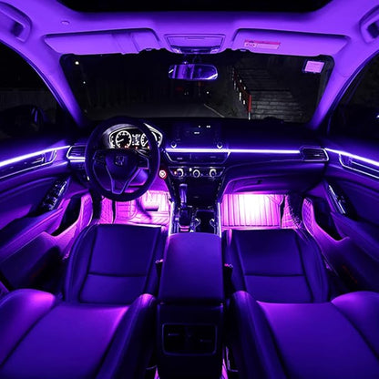 EL Wire Interior Car LED Strip Lights, 16.5FT USB Neon Glowing Strobing Electroluminescent Wire Strip with 6mm Sewing Edge, Ambient Lighting Kits for Car Indoor Decoration (Purple)