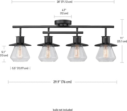 Globe Electric 59530 4-Light Complete Track Lighting Kit, Dark Bronze, Clear Glass Bell Shaped Shades, Ceiling Light Fixture, Ideal for Kitchen and Dining Room, LED Bulb Compatible