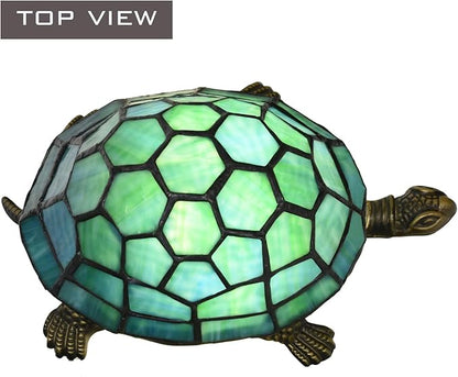 A0019 Tiffany Style Turtle Table Lamp, Handmade Stained Glass Tortoise Animal Night Light, Vintage Accent Desk Lamp for Bedroom Bedside Living Room Home Decor, LED Bulb Included (Green)